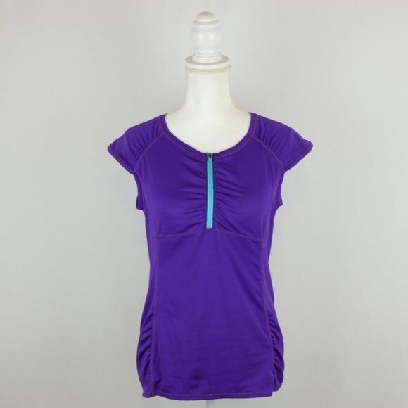 Athleta Intrepid Women's Medium Purple 1/4 Zip Sun Shield Cap Sleeve Rashguard - Picture 2 of 9